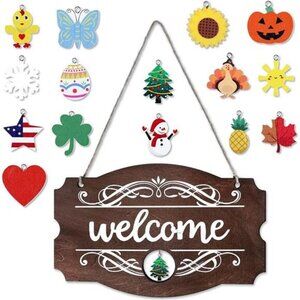 Welcome Door Sign Christmas Decor Fall Sign Seasonal Front Door Rustic Wood Sign